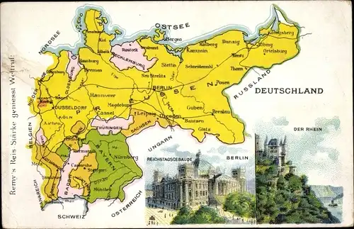 Landkarten Ak Berlin Tiergarten, Preußen, Bayern, Reichstagsgebäude, Rhein