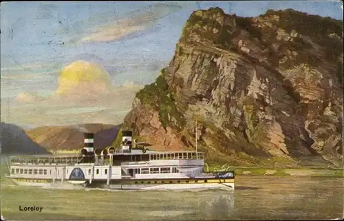 Ak Sankt Goarshausen am Rhein, Loreley, Salondampfer