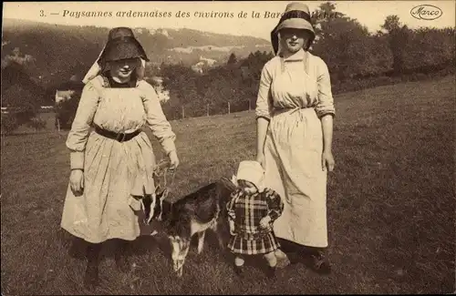 Ak Kinder in belgischer Tracht, Ziege, Wiese