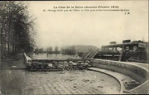 Ak Paris, Die Seine-Flut 1910, Staudamm, Rathaus