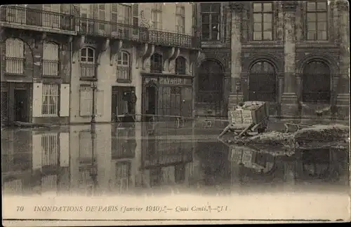 Postkarte Paris VI, Quai de Conti, Die große Seine-Flut Januar 1910