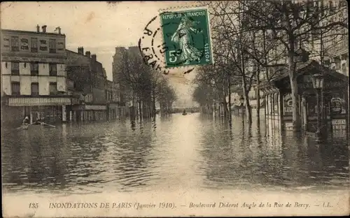 Ak Paris XII Reuilly, Boulevard Diderot, Die Seine-Überschwemmung von 1910