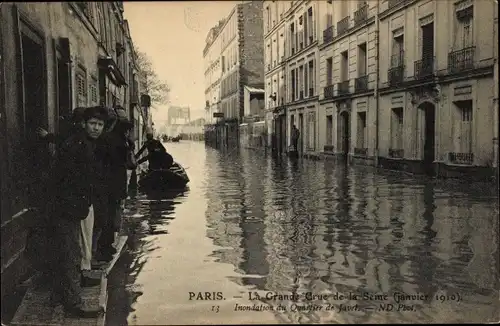 Postkarte Paris XV Vaugirard, Bezirk Javel, Die große Seine-Flut Januar 1910