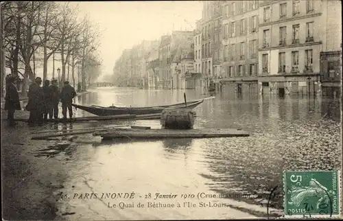 Ak Paris IV Ile de la Cité, Ile Saint Louis, Quai de Béthune, Die große Seineflut 1910