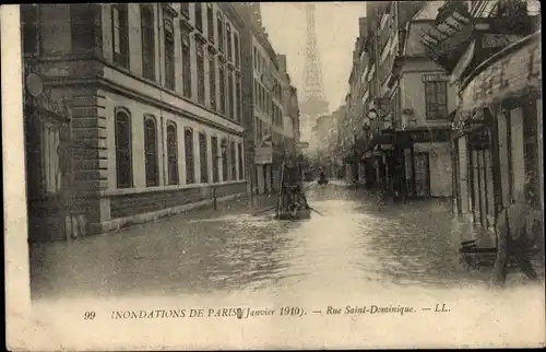 Postkarte Paris VII, Rue Saint Dominique, Die große Seine-Flut Januar 1910