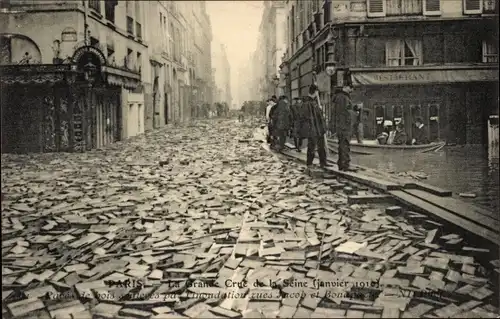 Postkarte Paris VI, Rues Jacob und Bonaparte, Die große Seineflut Januar 1910