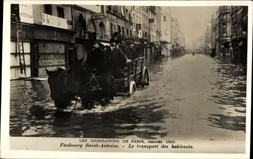 Ak Paris XII Reuilly, Faubourg Saint-Antoine, Die Seine-Überschwemmung von 1910