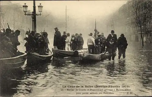 Ak Paris, Die große Seineflut, Januar 1910, Marine und Pontonniers