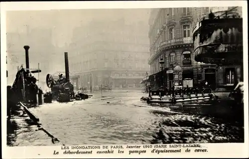 Ak Paris VIII, Die große Seineflut Januar 1910, Der Überlauf dringt in die Pumpen ein