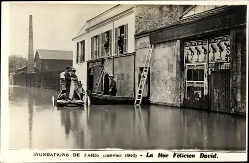 Ak Paris Passy, Überschwemmungen in Paris 1910, Rue Félicien David