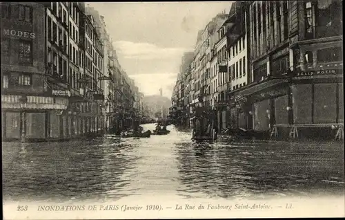 Ak Paris XII Reuilly, Faubourg Saint-Antoine, Die Seine-Überschwemmung von 1910