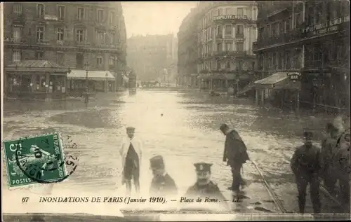 Postkarte Paris VIII, Place de Rome, Die große Seineflut Januar 1910