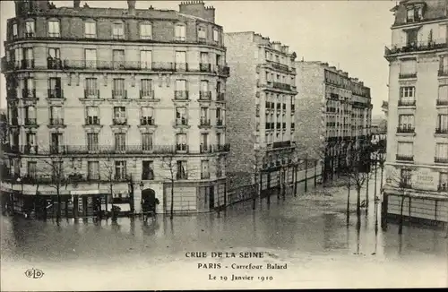 Postkarte Paris XV Vaugirard, Carrefour Balard, Die große Seineflut, 29. Januar 1910