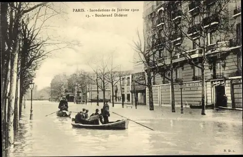 Ak Paris XII Reuilly, Boulevard Diderot, Die Seine-Überschwemmung von 1910