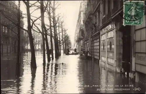 Ak Paris VIII, Boulevard Haussmann, Die große Seineflut, Januar 1910