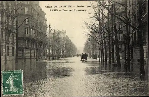 Ak Paris VIII, Boulevard Haussmann, Die große Seineflut, Januar 1910