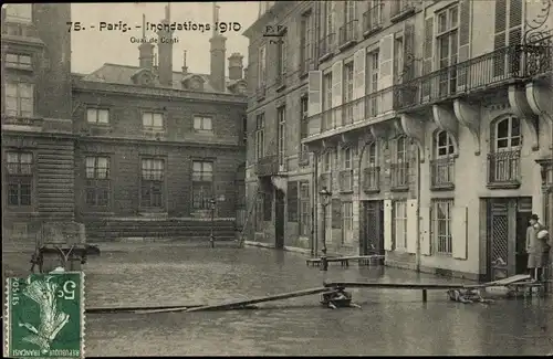 Postkarte Paris VI, Quai de Conti, Die große Seine-Flut Januar 1910