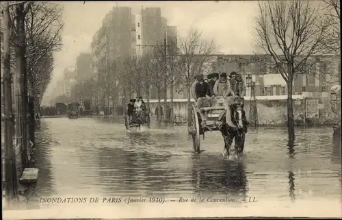 Postkarte Paris XV Vaugirard, Rue de la Convention, Die Große Seine-Flut Januar 1910