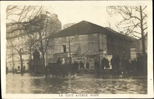 Postkarte Paris VII, Avenue Rapp, Die große Seineflut Januar 1910