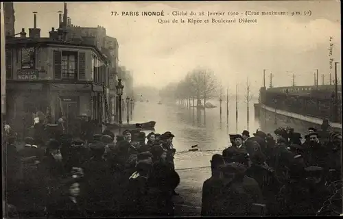 Ak Paris XII Reuilly, Quai de la Rapee, Boulevard Diderot, Die Seine-Überschwemmung von 1910