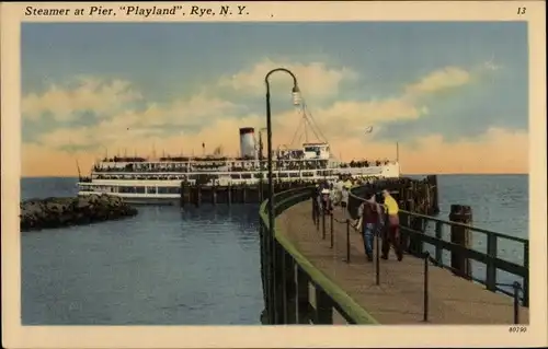 Ak Rye NY, Steamer at Pier, Playland