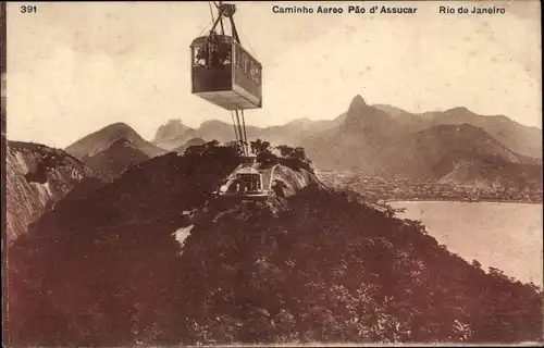 Ak Rio de Janeiro Brasilien, Caminho Aereo, Pao d'Assucar