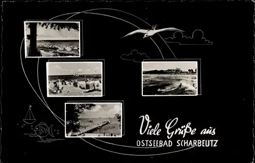 Ak Ostseebad Scharbeutz in Holstein, Möwe, Strand, Brücke