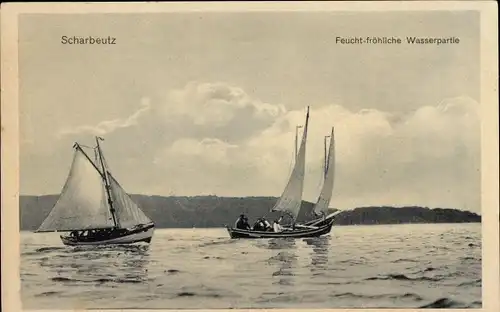 Ak Ostseebad Scharbeutz in Holstein, Feucht-Fröhliche Wasserpartie, Segelboote