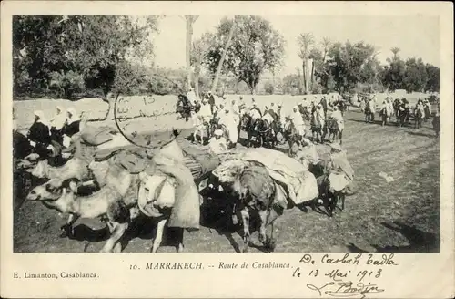 Ak Marrakesch Marokko, Straße nach Casablanca