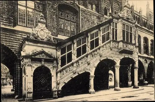 Ak Hansestadt Lübeck, Freitreppe am Rathaus