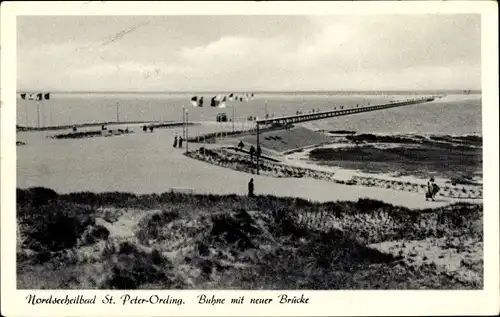 Ak Nordseebad Sankt Peter Ording, Buhne, Neue Brücke