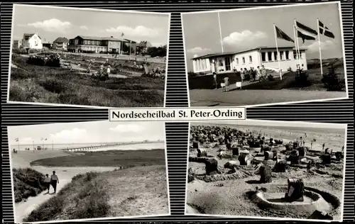 Ak Nordseebad Sankt Peter Ording, Strandkörbe, Seebrücke, Fahnen