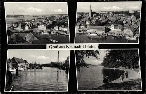 Ak Neustadt in Holstein, Gesamtansicht, Jungfernstieg