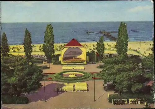 Ak Ostseebad Heringsdorf auf Usedom, Konzertplatz, Strand, See