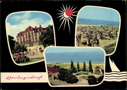 Ak Ostseebad Heringsdorf auf Usedom, FDGB-Heim Solidarität, Strand, Konzertplatz, See