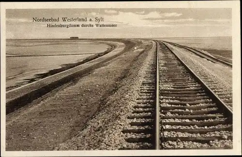 Ak Insel Sylt, Hindenburgdamm, Wattenmeer