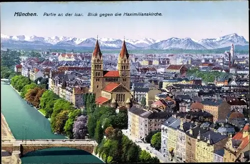 Ak München, Isar, Blick gegen die Maximilianskirche