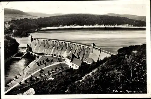 Ak Waldeck am Edersee Hessen, Talsperre, Staumauer, Hotel Café Terrassen am Edersee