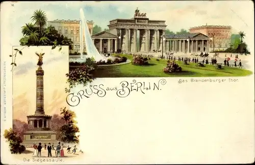 Litho Berlin, Siegessäule, Brandenburger Tor