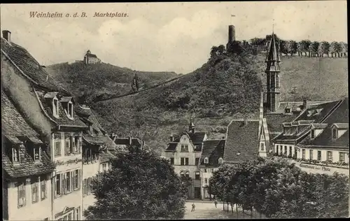 Ak Weinheim an der Bergstraße Baden, Marktplatz, Kirchturm, Turm