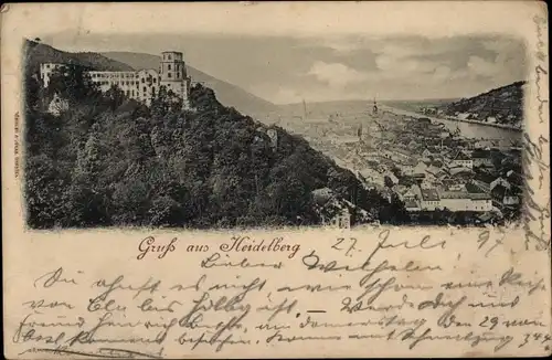 Ak Heidelberg am Neckar, Panorama, Schloss