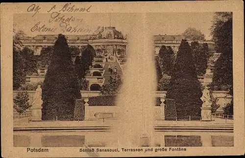 Ak Potsdam, Schloss Sanssouci, Terrassen, große Fontaine