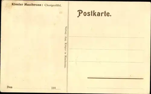 Ak Maulbronn im Schwarzwald, Kloster, Chorgestühl, Mönch