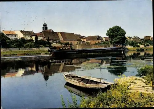 Ak Edingen Neckarhausen in Baden, Teilansicht, Schiff, Ruderboot