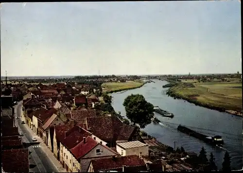 Ak Edingen Neckarhausen in Baden, Ortsansicht, Neckar, Schiffe