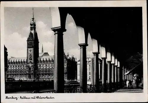 Ak Hamburg, Alsterarkaden, Rathaus, Turm