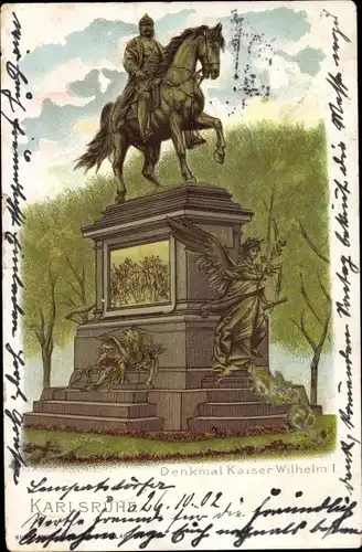 Litho Karlsruhe in Baden, Denkmal Kaiser Wilhelm I.