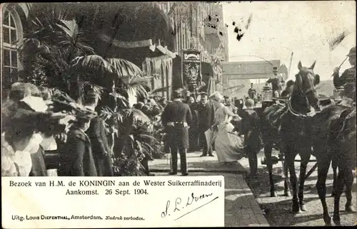 Ak Königin Wilhelmina der Niederlande, Kutsche, Ankunft, 1904