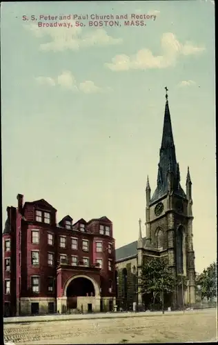 Ak Boston Massachusetts USA, SS Peter and Paul Church and Rectory, Broadway So.