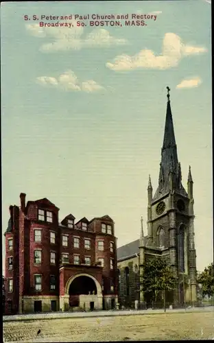 Ak Boston Massachusetts USA, SS Peter and Paul Church and Rectory, Broadway So.